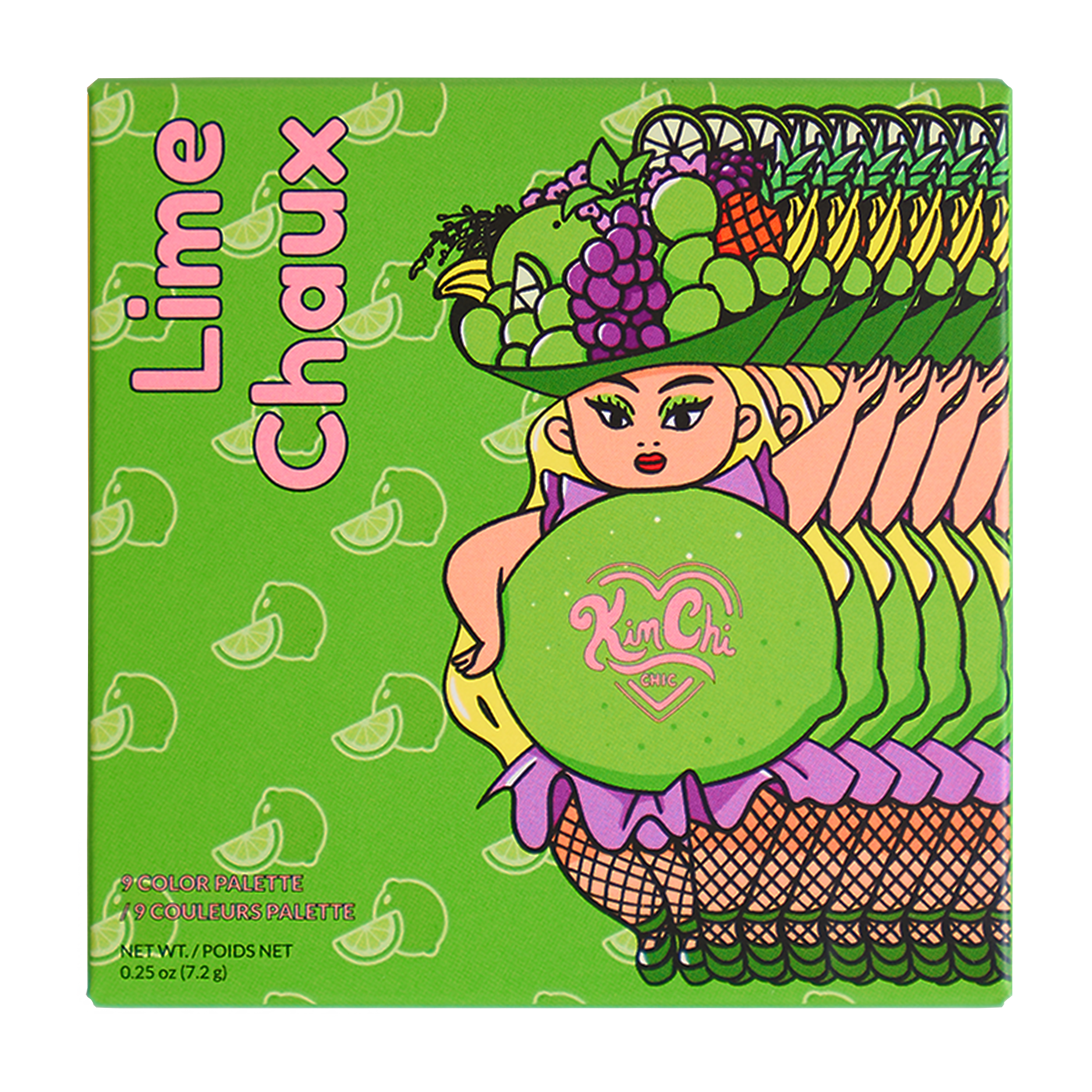 Colorful packaging featuring an illustrated character with fruit hat and green lime motif, labeled 'Lime Chaux'.