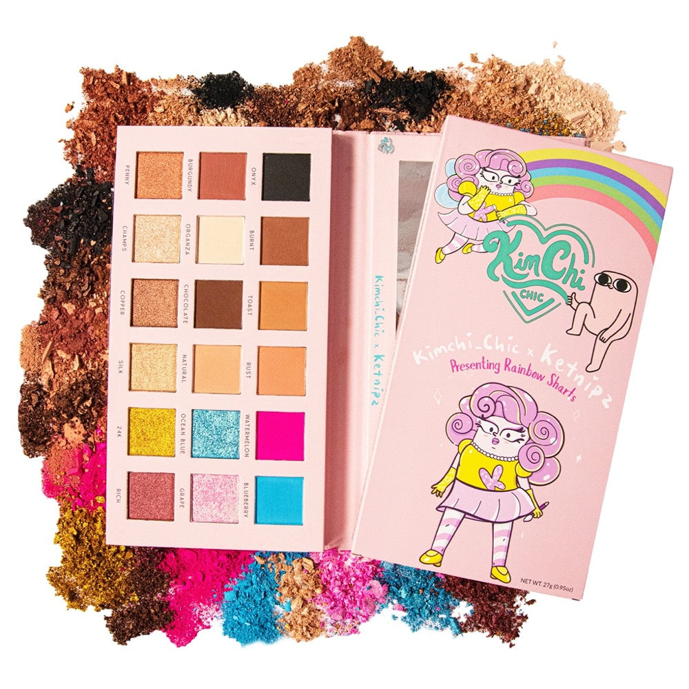 grouped KimChi-Chic-Beauty-KETNIPZ-X-KIMCHI-Rainbow-Sharts-Shadow-Palette-Beauty-Collectors-Item colorful palette with shadow crumbles