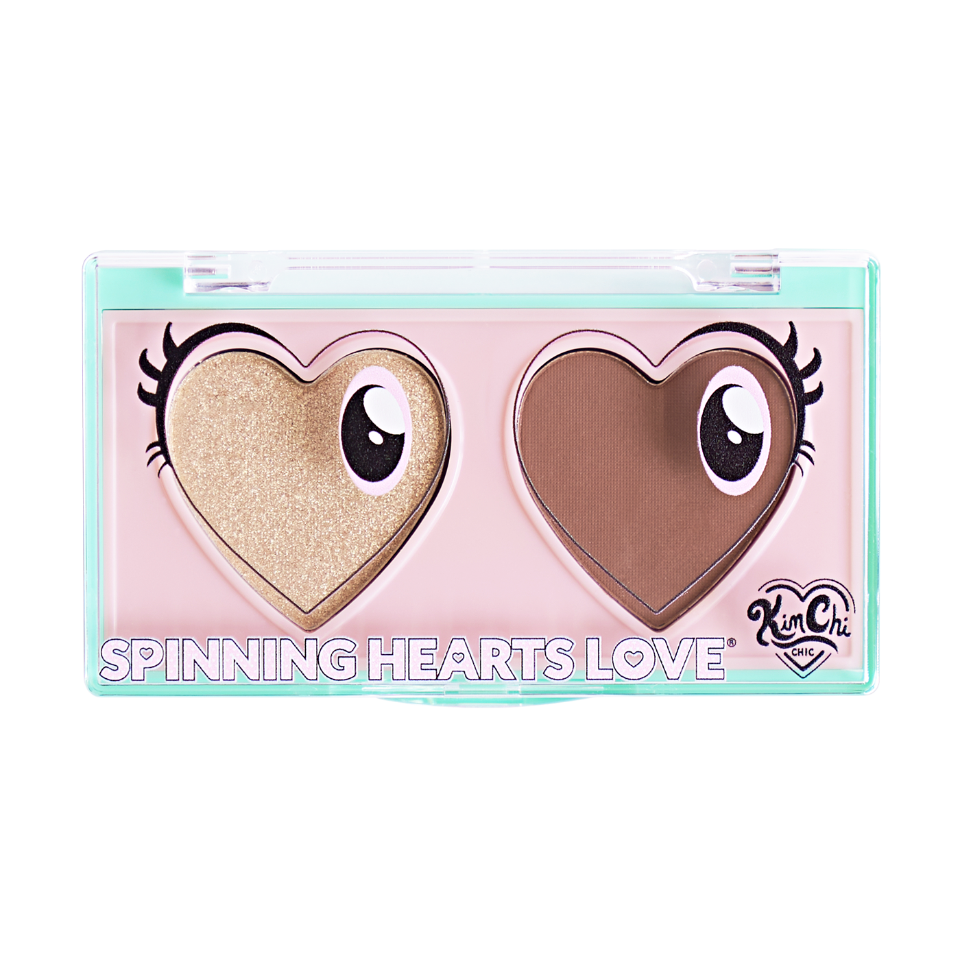 Heart-shaped eyeshadow palette with a cartoon eye design.