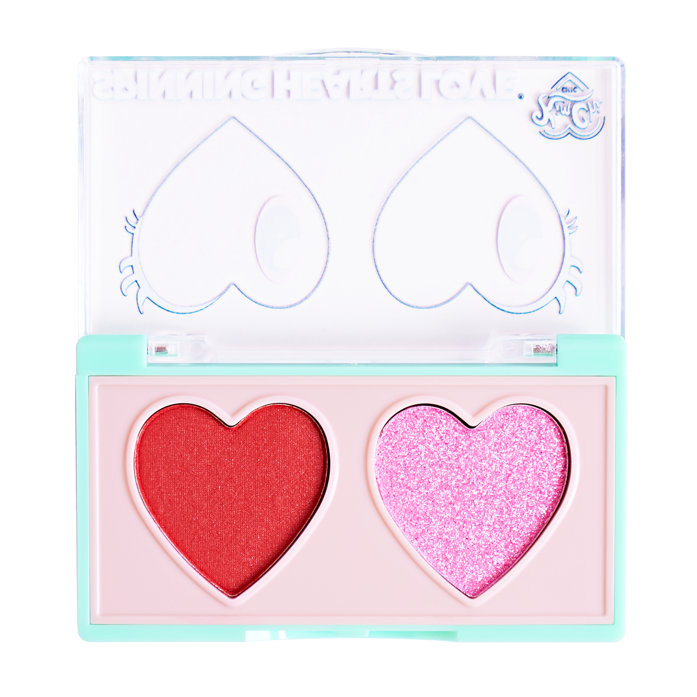 Heart-shaped makeup palette with red and pink shades