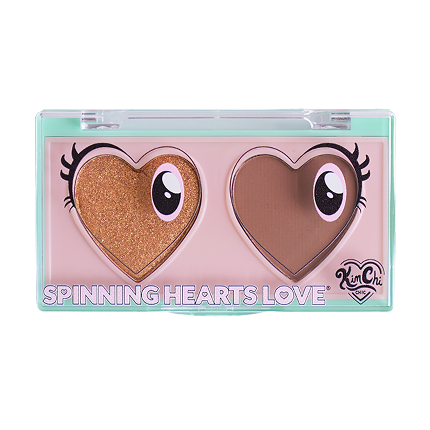 Spinning Hearts Love eyeshadow palette with two heart-shaped shades.