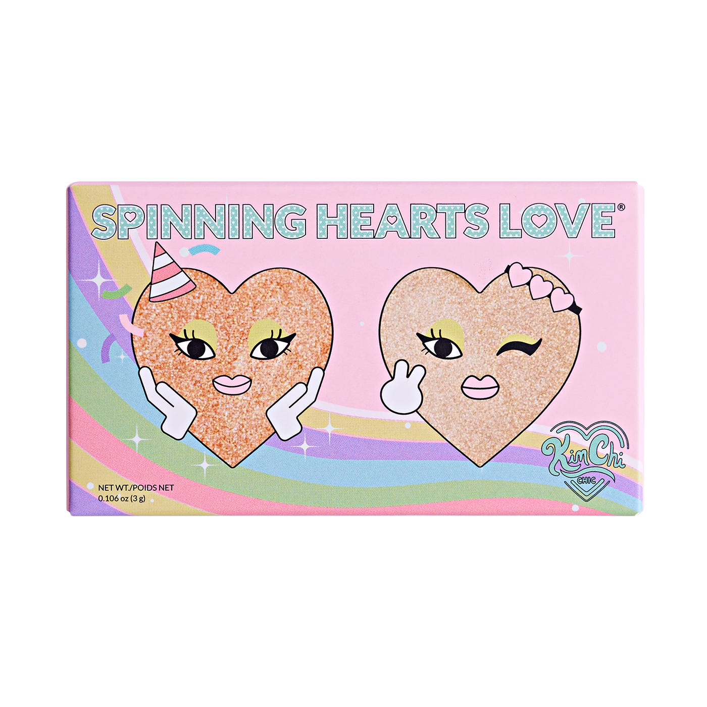 Cartoon heart characters on a colorful box labeled 'Spinning Hearts Love'.