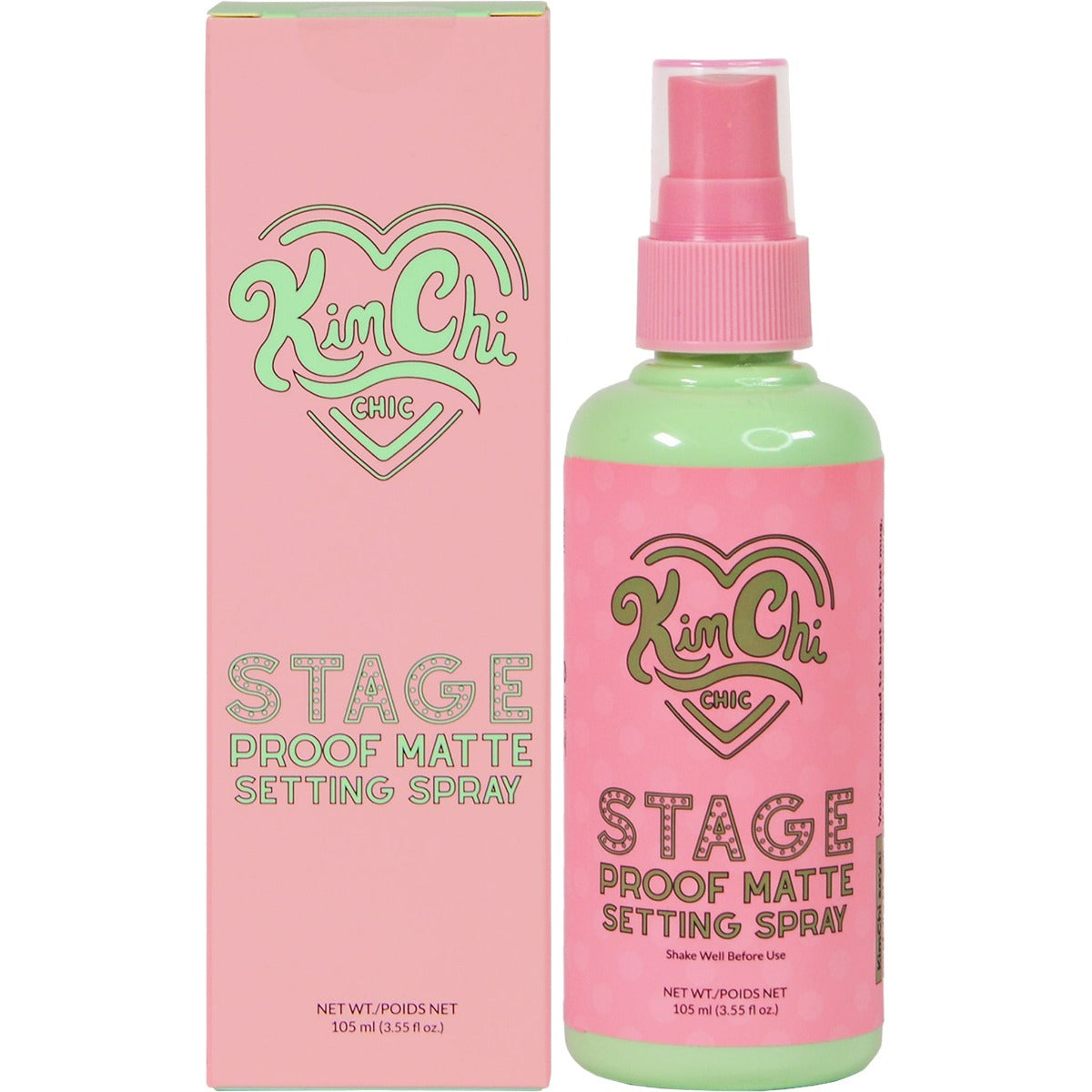 KimChi-Chic-Beauty-Stage-Proof-Matte-Setting-Spray-packaging pink and green spray bottle