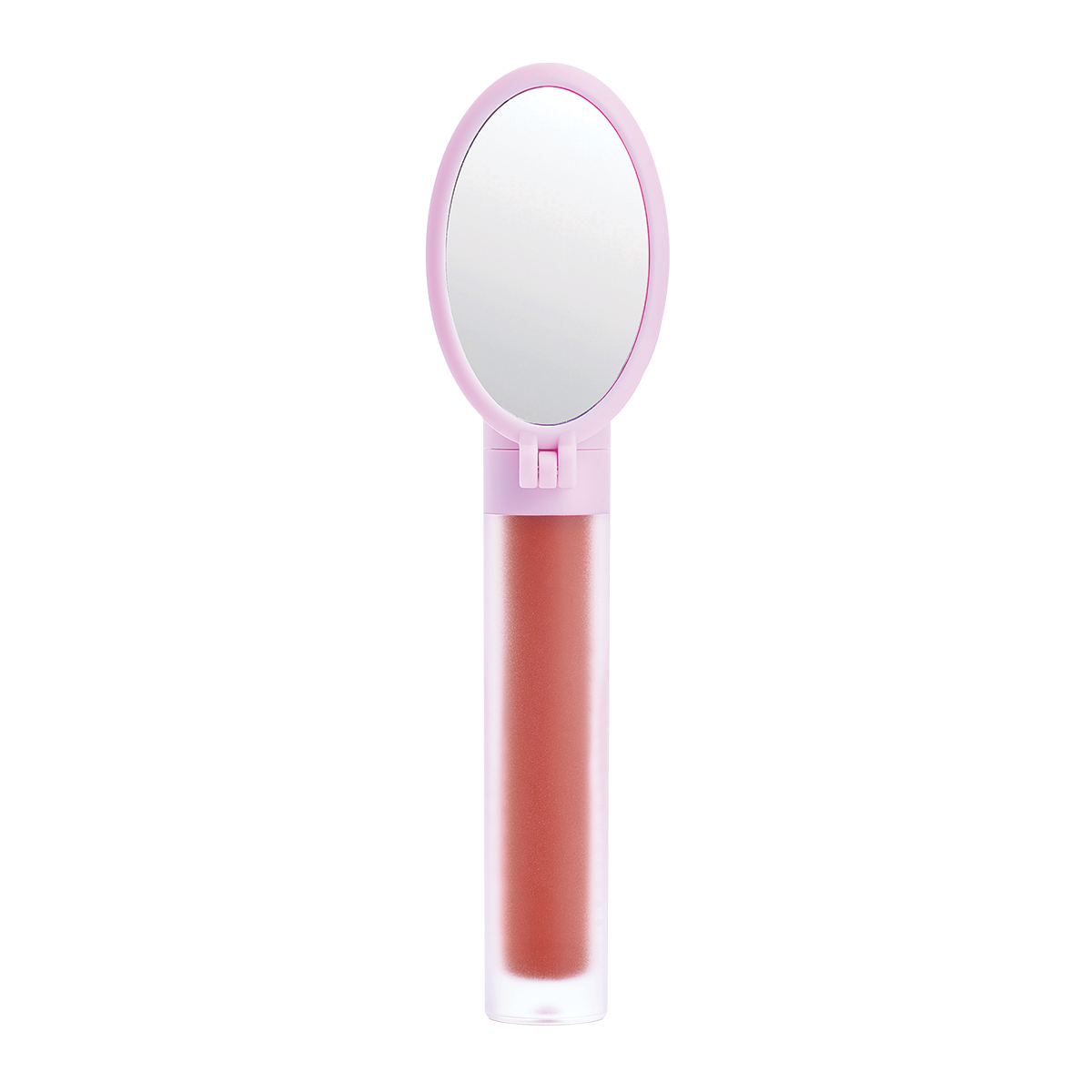 Lip gloss with an attached mirror in a pink case