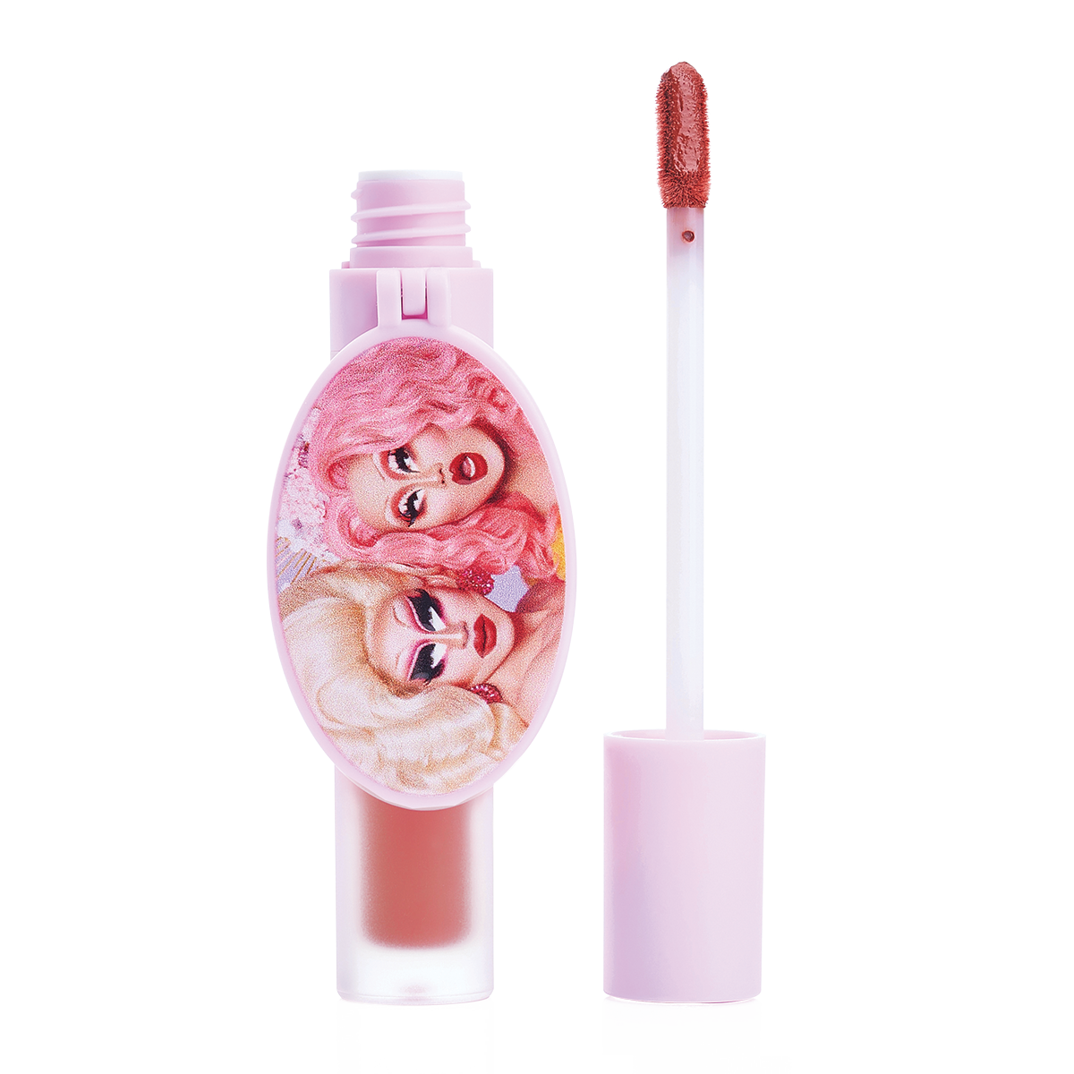 Lip gloss tube and applicator with decorative image on the packaging