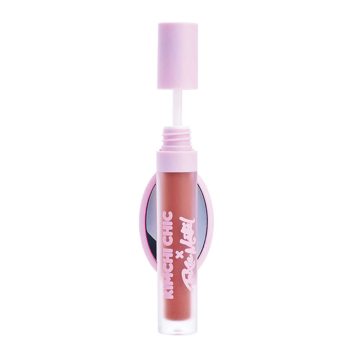 Pink lipstick tube with applicator wand