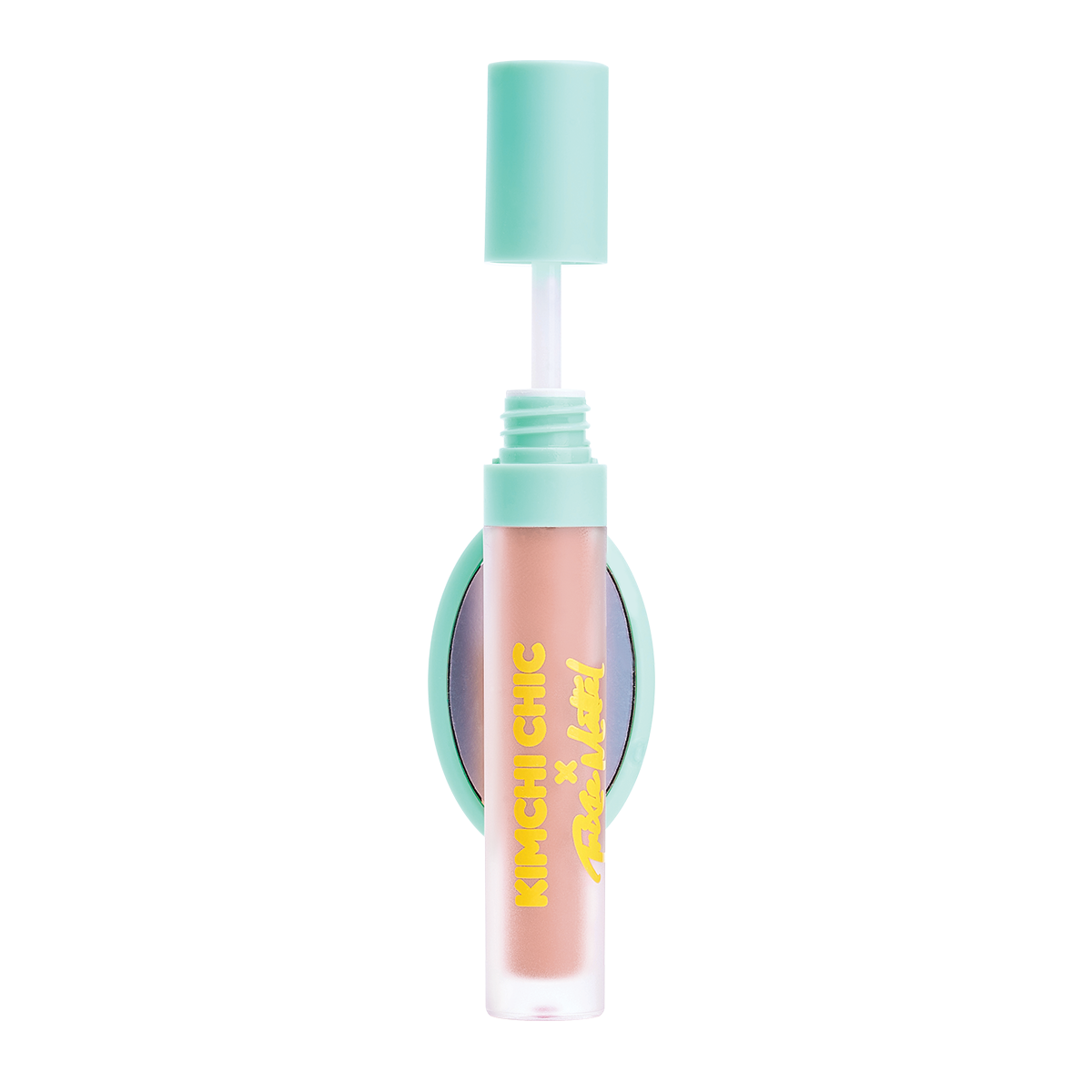 Lip gloss with mint-colored cap and applicator