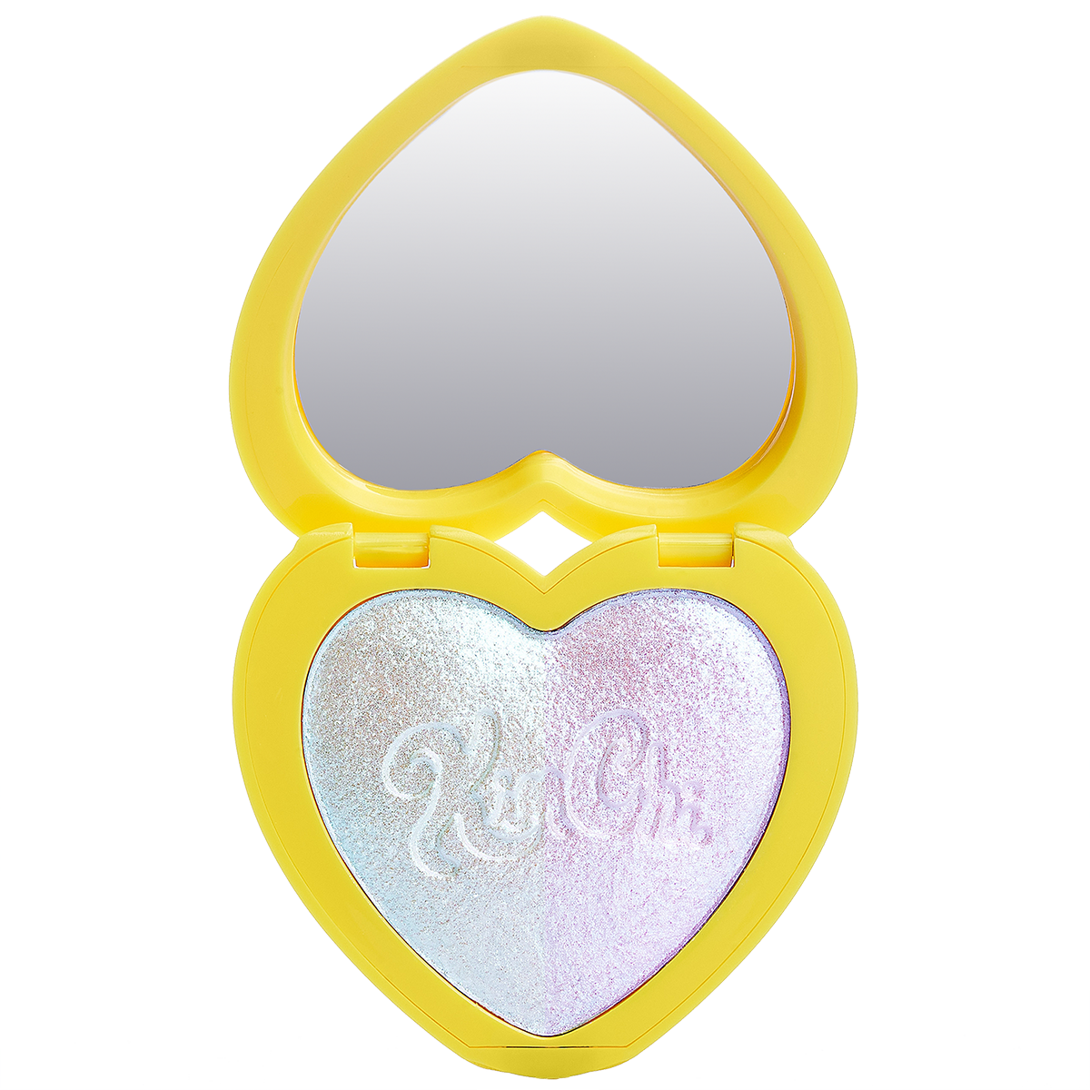 Heart-shaped compact with highlighter and mirror