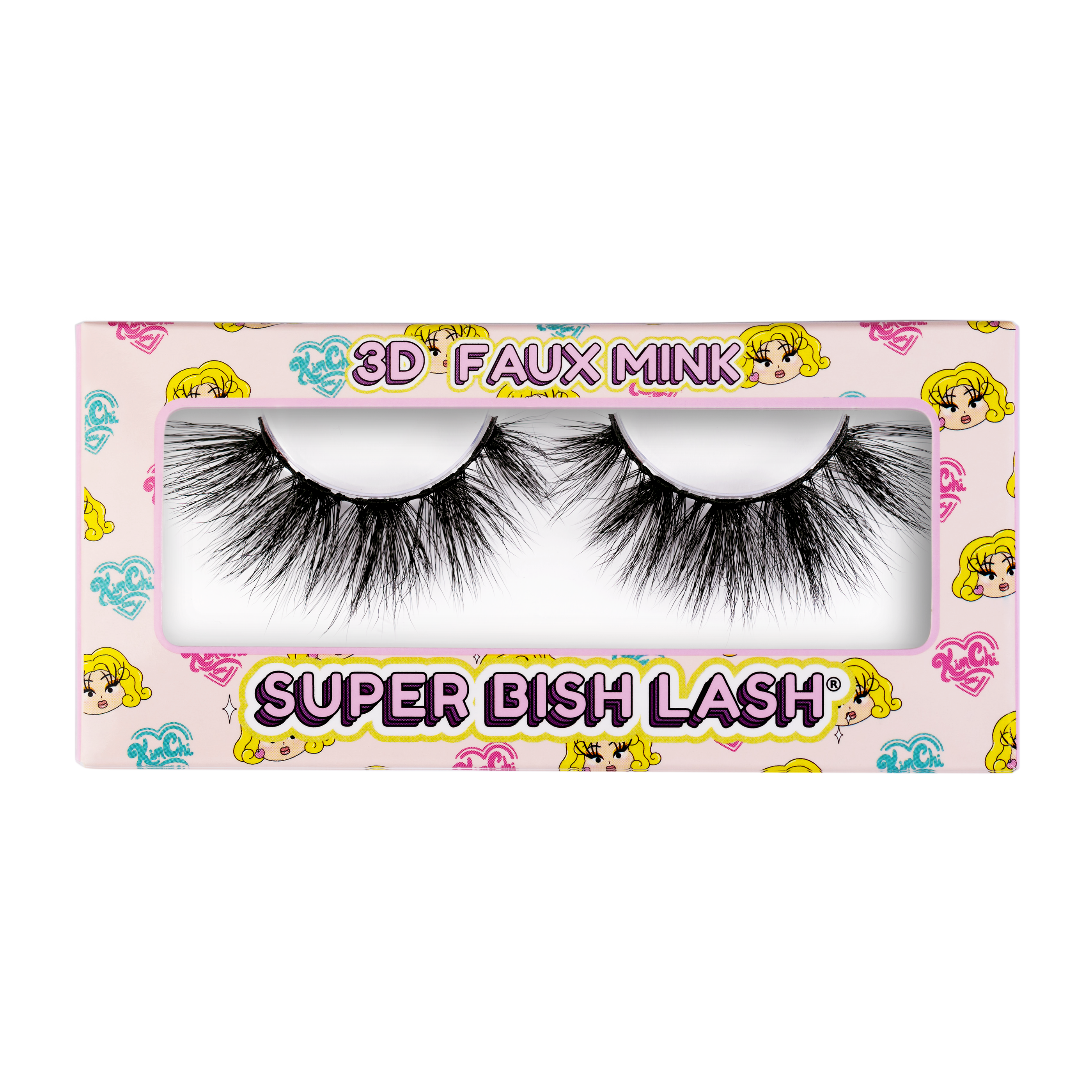 Packaging of 3D faux mink eyelashes called Super Bish Lash.