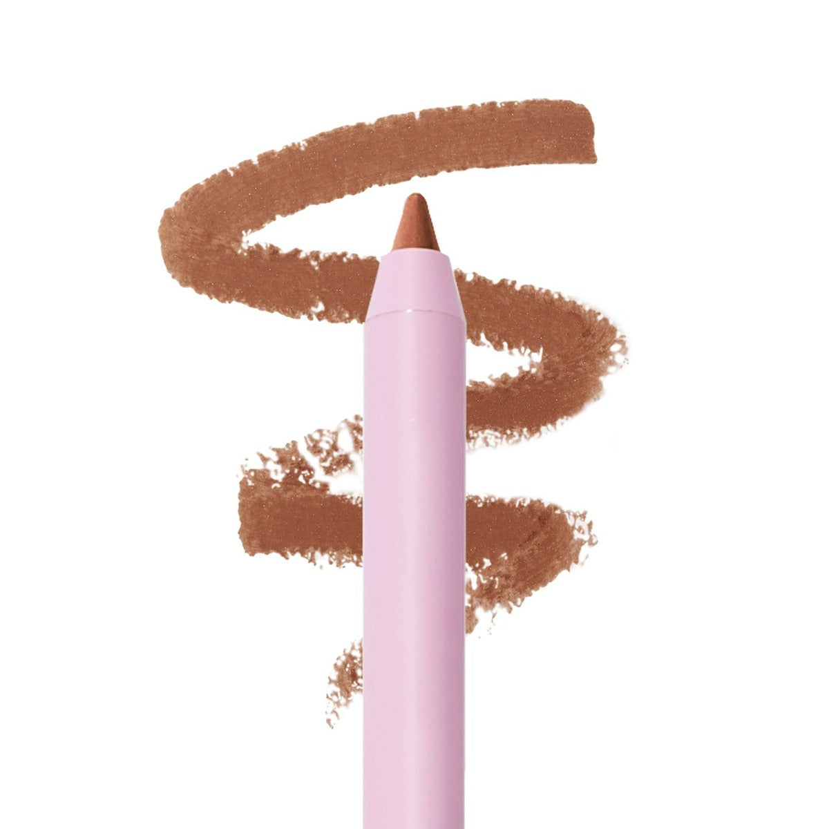 Pink makeup pencil with brown scribble on white background